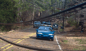 Police car and downed powerline